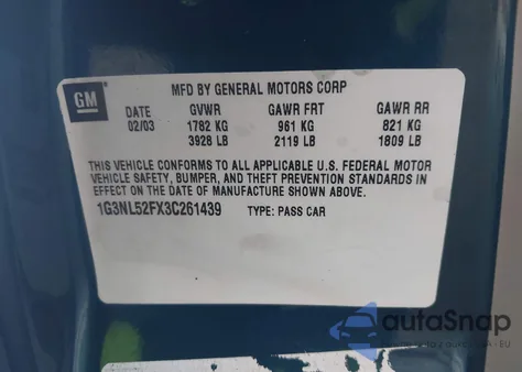 2003 Oldsmobile Alero Gl1 из США, поврежденный, VIN 1G3NL52FX3C261439